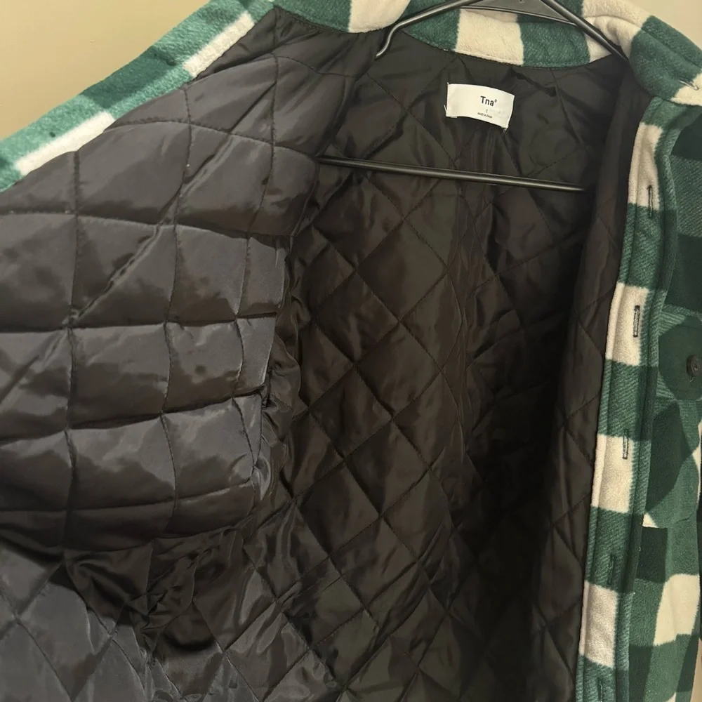 TNA Oversized Green & White Check Fleece Jacket